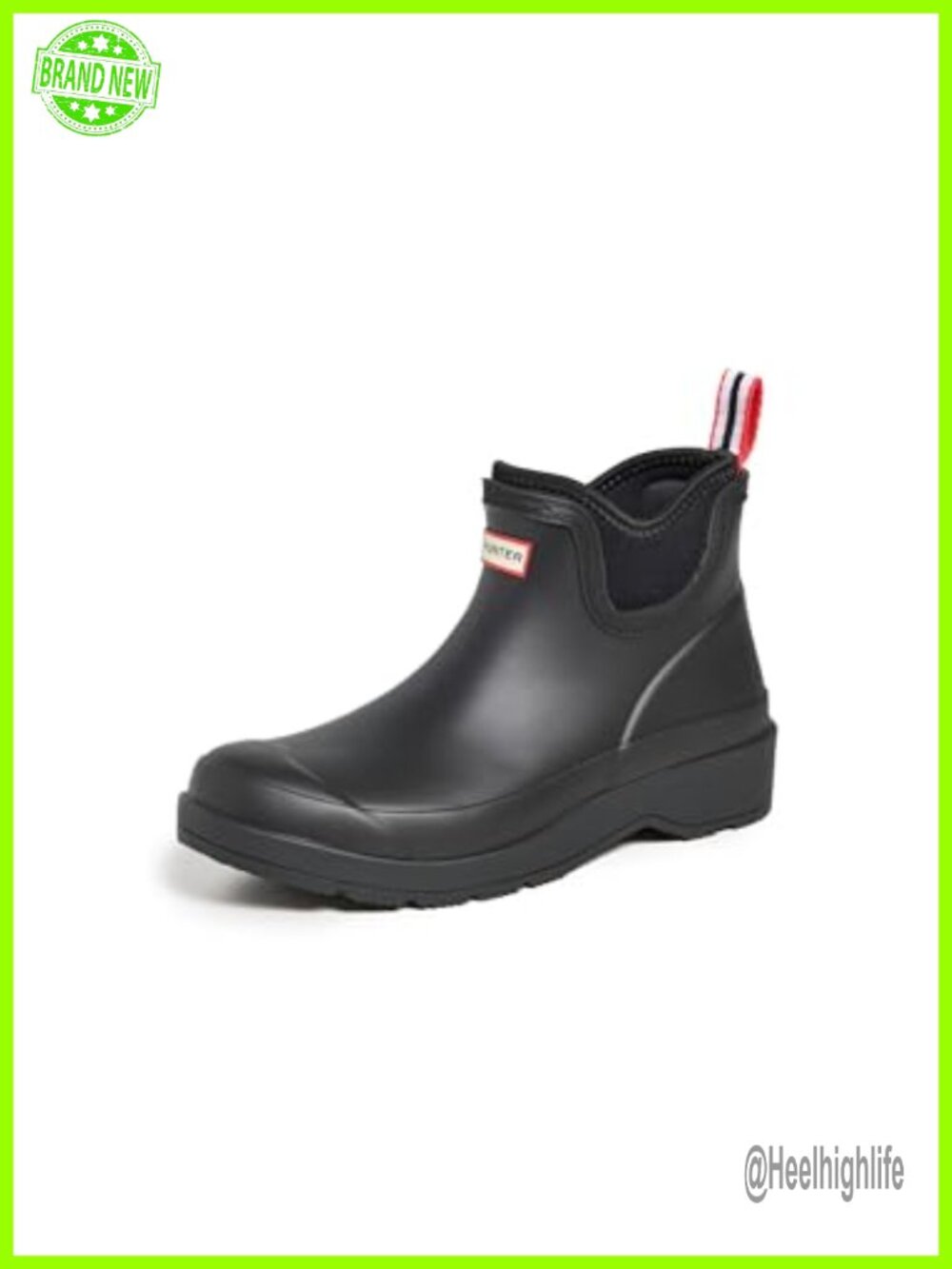 Rubber Sole Ankle High Chelsea Rain Boots 1.5in Heel